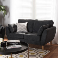 Baxton Studio R2006-Dark Grey-LS Miranda Mid-Century Modern Dark Grey Fabric Upholstered Loveseat